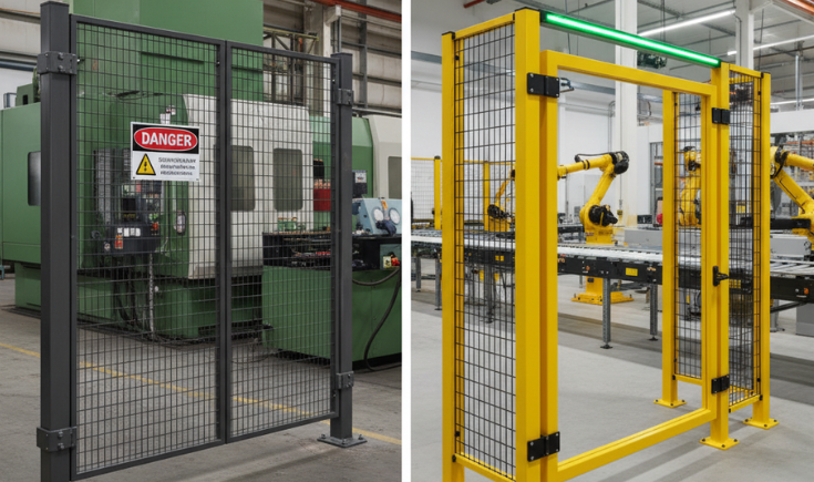 A side-by-side view of traditional and modular safety fencing systems